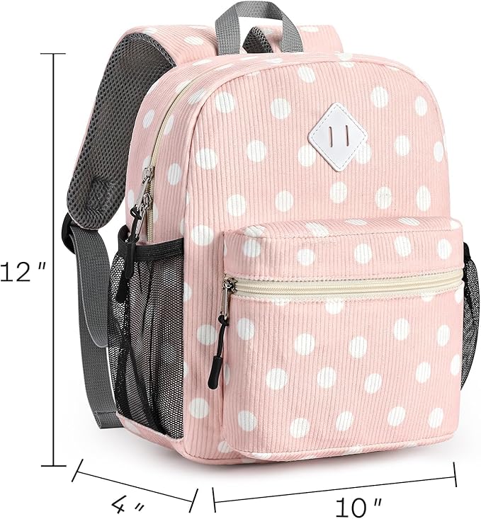STEAMEDBUN Corduroy Toddler Backpack for Girls Boys 2-4, Kids Preschool Backpack for Kindergarten - Polka Dot