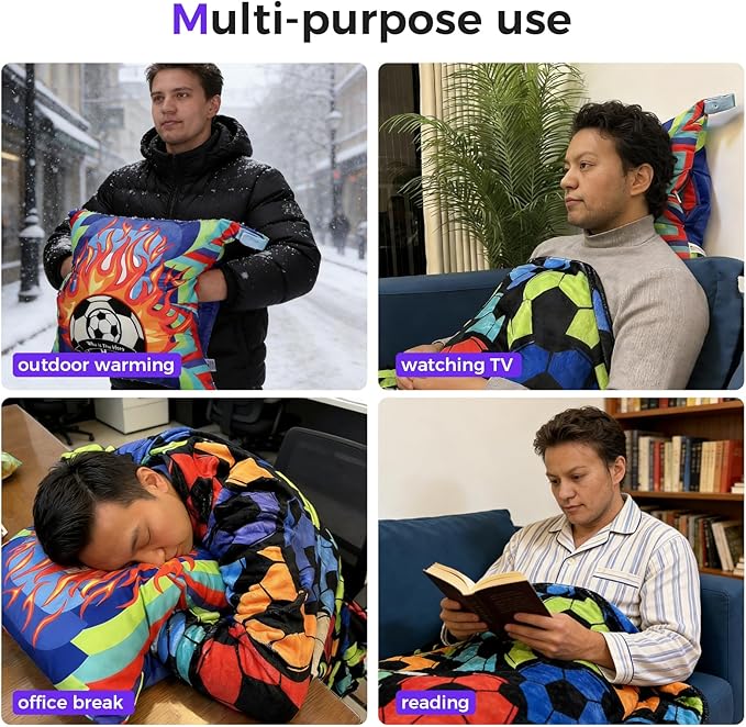 3 in 1 Travel Pillow Blanket Set with Removable Flannel Blanket Throw,Hand Warmer Pockets,Pillow (Color4, 50in*60in)