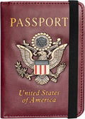 Passport Holder and Card Slot Combo RFID Blocking Leather Travel Passport Wallet for Men and Women US Passport Cover, Wine Red