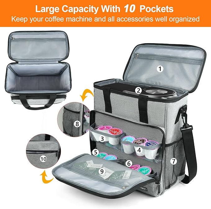 LEFOR·Z Travel Coffee Maker Carrying Bag Compatible with Keurig K-Mini or K-Mini Plus, Single Serve Coffee Maker Portable Storage Bag with Shoulder Strap,Grey(Bag Only)