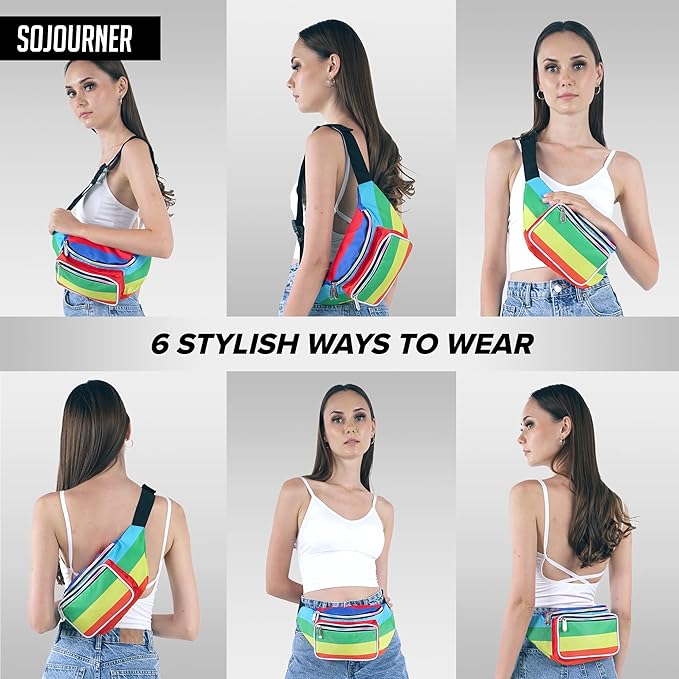Rainbow Fanny Pack Belt bag - Crossbody Waist Bag for Men or Women - Hands-Free, Waterproof Large Bumbag for Hiking, Running, and Travel