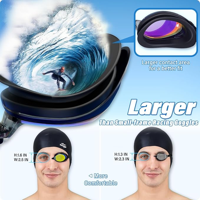 Seago 2 Pack Swimming Goggles Anti-fog Anti-UV Silicone Swim Goggles Adult Women Men