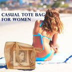 Fammart Mesh Beach Bag, Large Beach Tote with Zipper Pocket, Toys Pool Bag for Family Travel Vacation Cruise Essentials