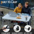Portal Camping Table with Expandable Tabletop, 37" to 51.2" Adjustable Length Aluminum Folding Table, Large for 2-6 Person, Design with Storage Mesh & Carry Bag for Car Camping, Backyard, Tailgating