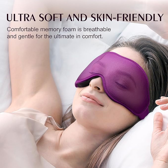 Sleep Mask for Lash Extensions - Blackout Eye Cover, 3D Contoured Sleeping Mask for Side Sleeper, Soft Memory Foam, Eye Masks for Travel, Airplane, Night(Cloud Black, Cloud Purple)