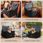 JOEJOY Elevated Dog Car Seat for Small/Medium Dogs up to 35 lbs, Memory Foam Booster Seat with Detachable Washable Cover, Travel-Safe Car Bed with Safety Belts & Storage Pockets, Dark Grey