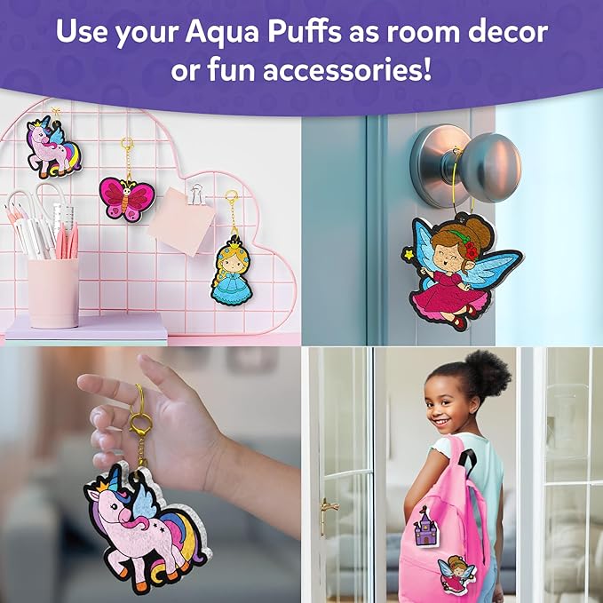 Skillmatics Aqua Puffs - 3D Art Kit, Princesses & Unicorns, Mess-Free Paint by Number Craft for Kids, DIY Color Activity, Screen-Free Fun, Best Gift for Girls & Boys Age 4, 5, 6, 7, 8, 9, 10