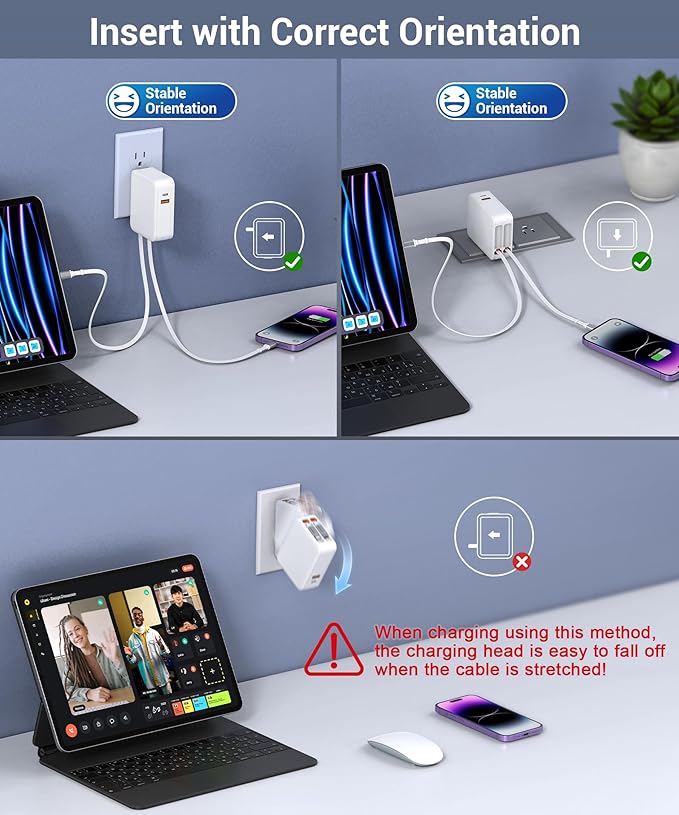 Retractable USB C Charger Wall Plug with Type C Cables Cords,65W Fast Charging Foldable Block Multi Charger,Travel Essentials Brick Multiport for Mac Book Pro/Air,iPhone 17/16/15/14,iPad,Galaxy(1Pack)