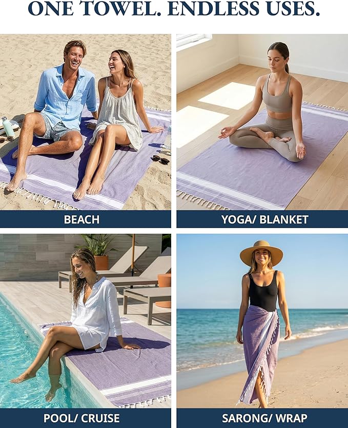 LANE LINEN Beach Towels 4 Pack Oversized - Turkish Towel Set, Pre-Washed Oversized Beach Towel, Quick Dry Beach Towels for Travel, Large Pool Towels, 39"x71" - Day Break