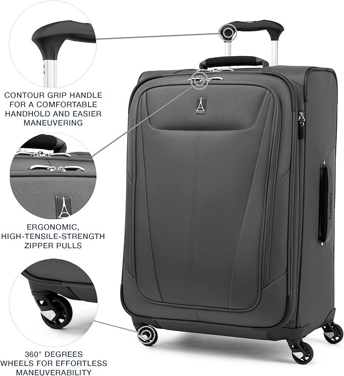 Travelpro Maxlite 5 Softside Expandable Luggage with 4 Spinner Wheels, Lightweight Suitcase, Men and Women, Shadow Grey, 3-Piece Set (21/25/29)