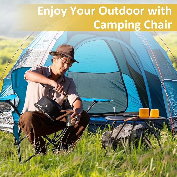 Camping Chair 2 Pack Portable Folding Chair, Supports 300lbs, Lightweight Stable Outdoor Chair for Camping Hiking Fishing Beach Travel Picnic, Compact Collapsible Camping Seat, Bright Blue