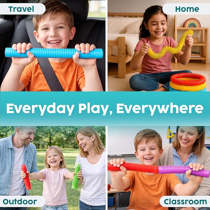 BUNMO Pop Tubes - Sensory Toys - Fidget Toys - Imaginative Play & Stimulating Creative Learning - Hours of Fun for Kids - Tons of Ways to Play - Non-Mouthable Toy 3+ - 8 Pack Large