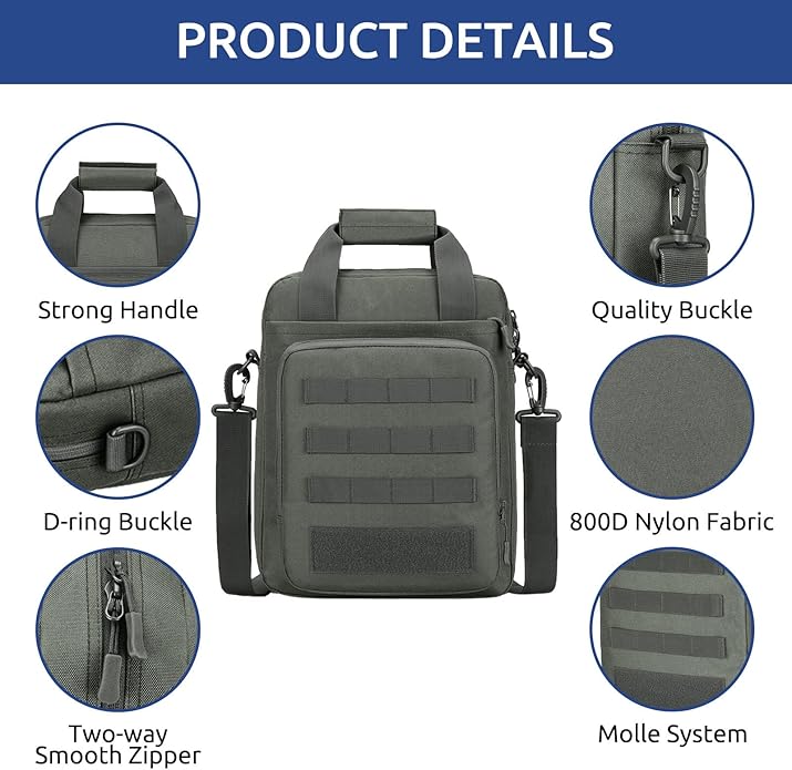 ZHIERNA Tactical Messenger Bag, Tactical Briefcase Laptop Bag Heavy Duty MOLLE Shoulder Pack Handbag for Men(Patch Included)