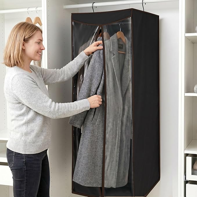 STORAGE MANIAC 57" Long Garment Bags for Hanging Clothes Garment Cover for Closet Storage, Large Hanging Garment Bag for Dresses, Suits, Coats, Zipper Cover with Sealed Clear Window, Black 2 Pack