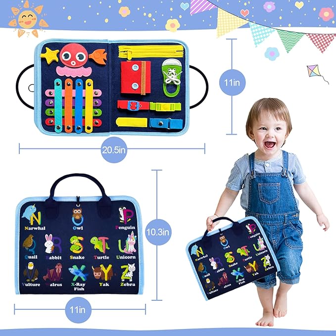 Gojmzo Busy Board Montessori Toys for Toddler Boys & Girls Gifts, Sensory Toys for Toddlers, Educational Travel Preschool Activities Learning Alphabet Count Fine Motor Skills