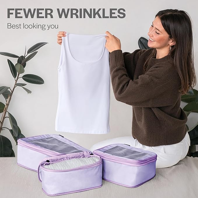 Aerotrunk Compression Packing Cubes for Travel - Luggage Organizer Bags - Double Zipper Packing Cubes for Suitcases (12-Pack, Purple)