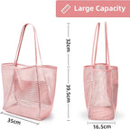 KALIDI Beach Nylon Mesh Tote Bag, Casual Tote Bag Hobo Women Foldable MAX 23L Shoulder Bag For Beach Picnic Vacation