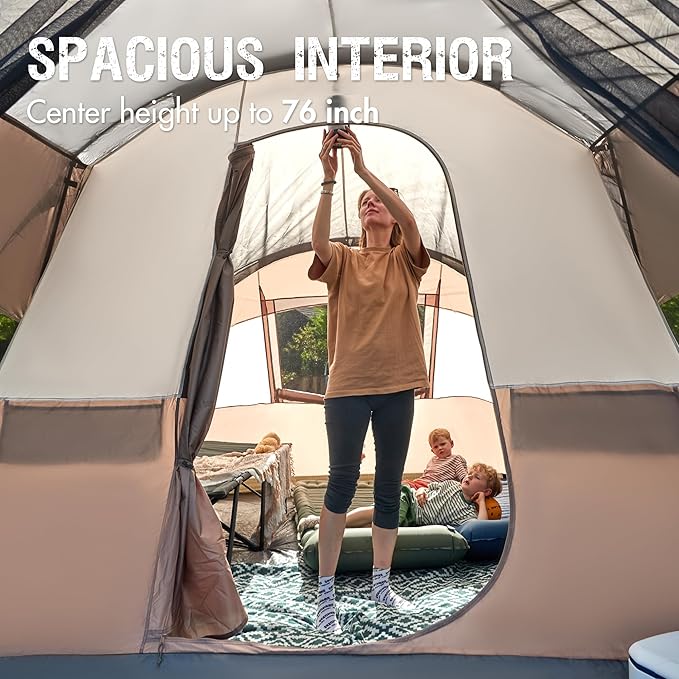 PORTAL 6/8/10 Person Family Camping Tent with Screen Room, Water Resistant Big Tunnel Tents with Rainfly, Large Family Tent for Camping, Outdoor, Patio