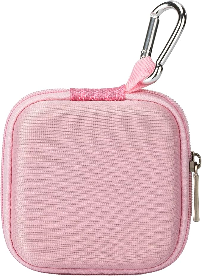 Ginsco Mini-Portable Hard Shell Square Earbuds Case for Apple EarPods/Samsung Galaxy Wired/Wireless Earbuds, Cell Phone Accessories Organizer with Carabiner for Earphones (1, Pink)
