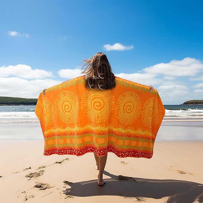 COTTON CRAFT Oversized Beach Towel - 2 Pack 35x70 XL Towels - 100% Cotton Big & Huge Pool Bath Towel - Plush Terry Jacquard Velour 450 GSM Super Soft Absorbent Luxury - Sunshine Orange Yellow
