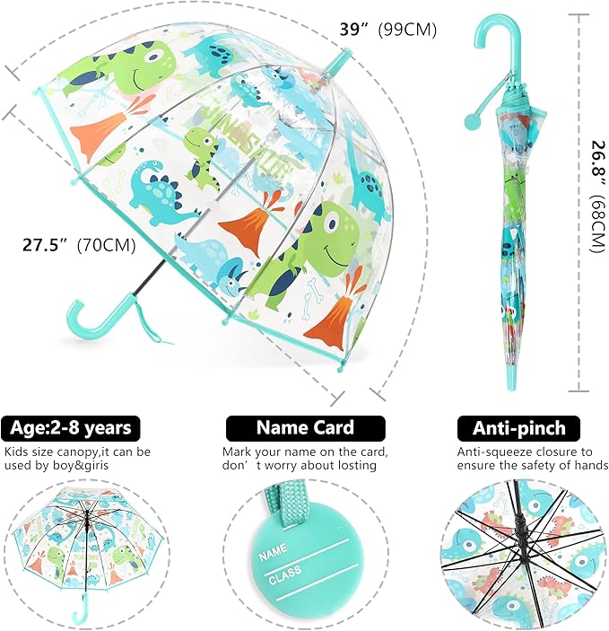 Kids Clear Umbrella for Rain Dome Bubble Umbrellas Windproof for Kids Boys and Girls