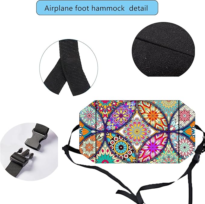 Airplane Foot Hammock for Plane Travel Ajustable Foot Rest for Plane Comfort Sling Travel Essentials for Adult Long Fling Accessories 2 Pack(2Pack Datura)