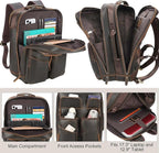 TIDING 17.3" Full Grain Leather Laptop Backpack for Men Multi Pockets Casual Daypack Business Travel Rucksack