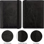 WALNEW Passport Holder for Travel, RFID Passport Cover Wallet for Women Men, PU Leather Passport Book Card Holder Case with Pen (Upgraded, Upgraded-Black)