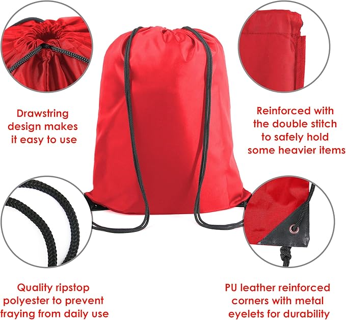BeeGreen Red Drawstring Backpack Bags Bulk 10 Pack X-Large 22.4" L x 17.5" W Sports Cinch Sackpack Gym String Bags Machine Washable Heavy Duty for Men Women