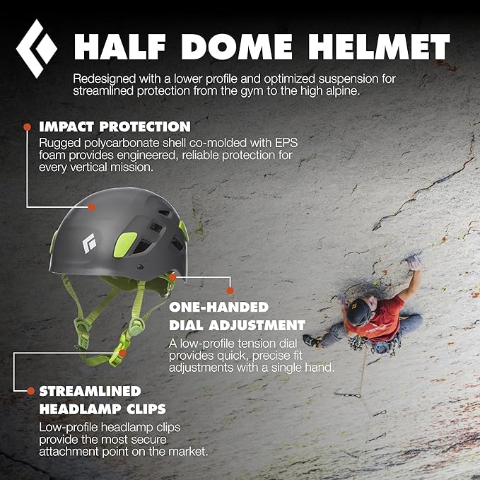 BLACK DIAMOND Half Dome Rock Climbing Safety Helmet | Adjustable Fit | Lightweight & Durable | Ventilated Protection