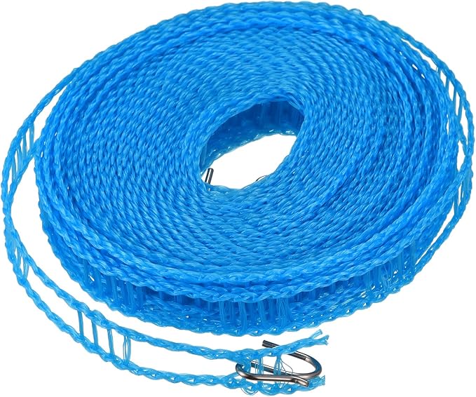 uxcell Portable Clothesline, 26.24ft Nylon Windproof Non-Slip Washing Line Rope for Courtyard Outdoor Travel Camping Laundry Drying, Blue