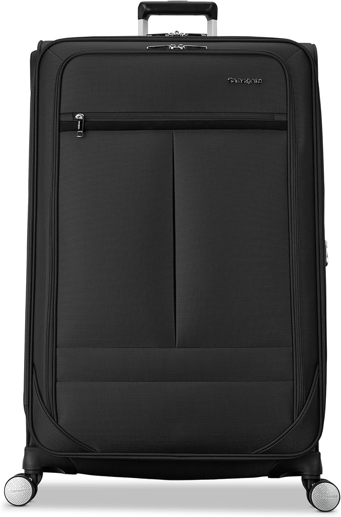 Samsonite Soft-Sided 29-Inch Lightweight Large Checked Expandable Element Suitcase: Durable, 360° Spinner Wheels, Adjustable Telescopic Handle, 2 Front & 1 Side Pocket- Black
