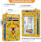 Yonlevres Credit Card Holder Slim Wallet, Bee RFID Wallet Women Front Pocket Small Card Holder, Travel Cute Funny Thin Card Case ID Window PU Leather RFID Blocking Card Organizer Gifts Girls Ladies