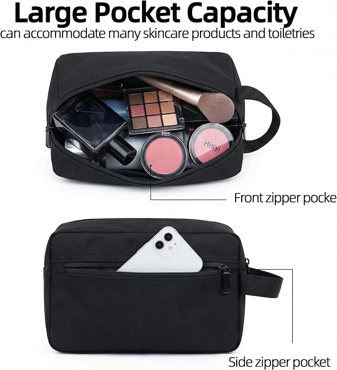 DSYSC Travel Toiletry Bag for Women Men, Small Makeup Bag, Water-Resistant Cosmetic Bag, Cosmetic Pouch, Traveling Dopp Kit, Travel Essentials Accessories (Black)