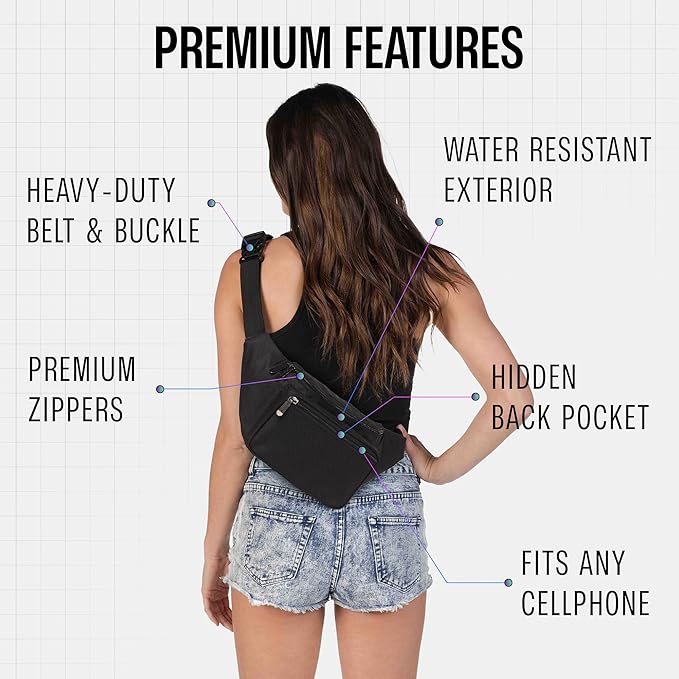Black Fanny Pack Belt Bag I Mens Fanny Packs for Women Fashionable - Crossbody Bag Bum bag Waist Bag Waist Pack - Hands Free for Hiking, Halloween, Running, Travel, Waterproof and more