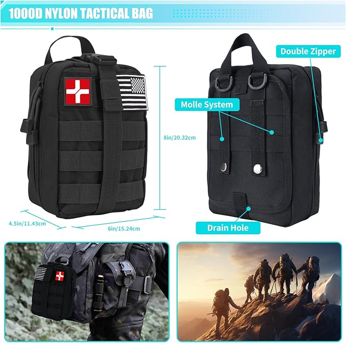 Survival Kit and First Aid Kit, 236PCS Survival Gear Camping Essentials Emergency Medical Supplies with Tactical MOLLE Pouch for Outdoor Adventure, Camping, Hiking, Hunting, Cool Idea