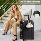 Krute Zipperless Luggage Set 2 Pieces Aluminum Frame Suitcase Sets Polycarbonate Hard Shell Luggage TSA Lock Checked Suitcase with Spinner Wheels Black