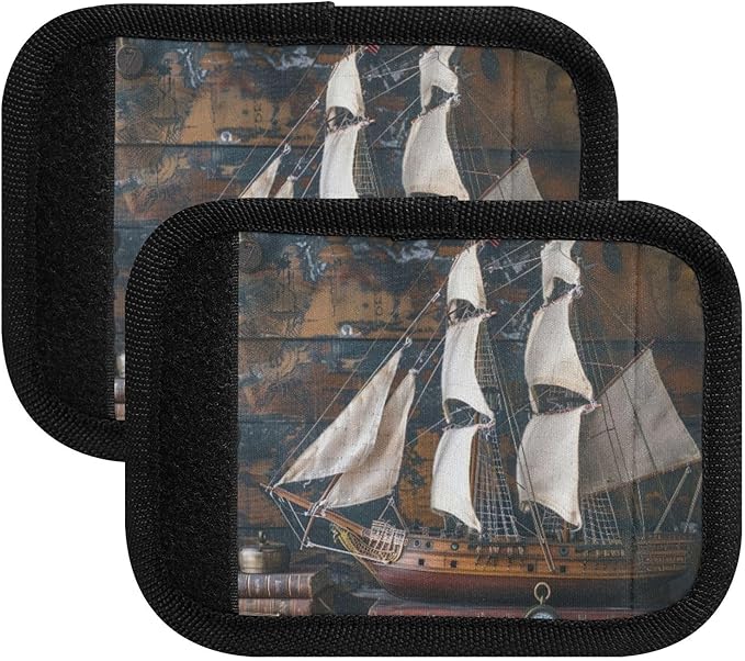 Qilmy Retro Sailboat Model Luggage Handle Wrap 2Pack Luggage Identifiers Tag Comfort Handle Grips Cover for Stroller Suitcase Bag Airplane Travel Accessories2375
