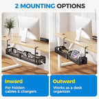[Upgraded] 25" Extra Large Under Desk Cable Management, Cinati Wire Organizers No Drill, Cable Tray with Clamp for Wire Management, Cord Organization Box for Office, Home - No Damage to Desk(Black)
