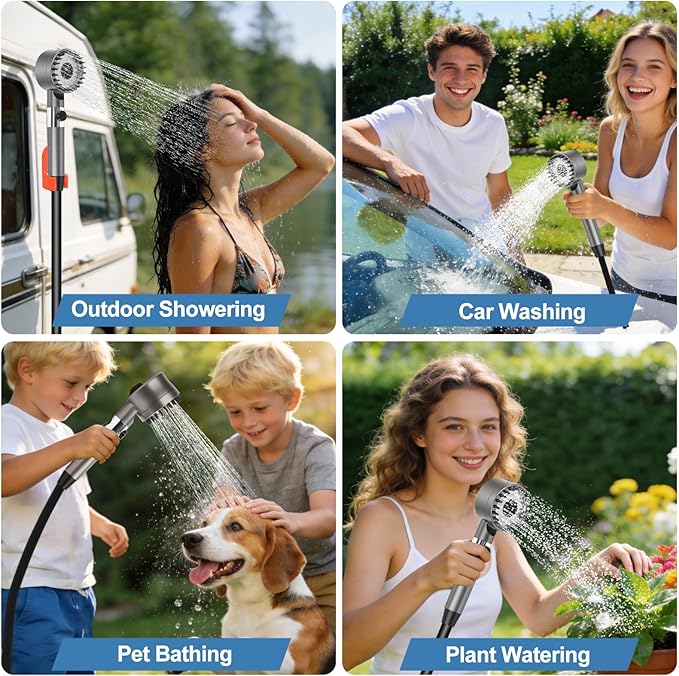 Portable Shower for Camping with 7800mAh Battery, Rechargeable Camping Shower with Intelligent LED Display, 3 Spray Modes, IPX8 Waterproof Outdoor Camp Pump for Hiking, Travel, Car, Pet