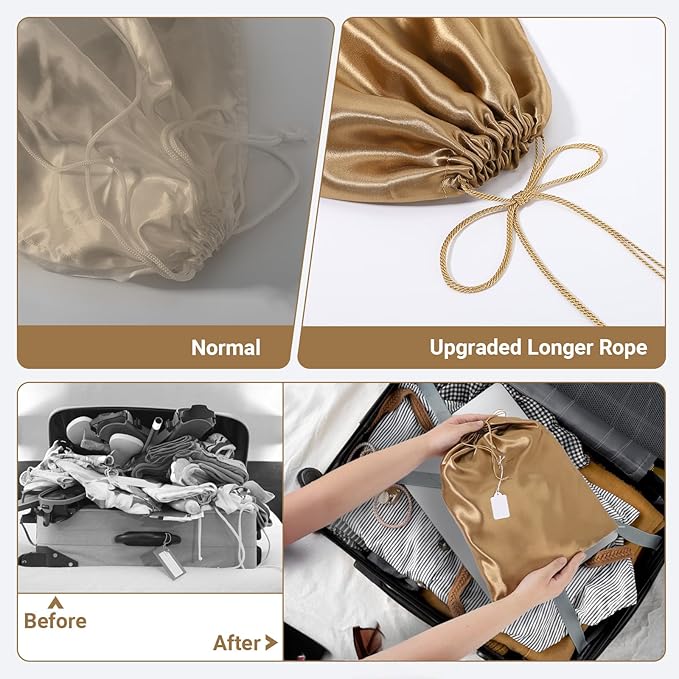 Ewen Pack of 12 Drawstring Dustbags with Blank Tag, Small Medium Large Satin Storage Pouch Dustproof for Travel Essentials, Silk Dustbag Packing Bag for Closet Home Storage Shoes Handbags Organization