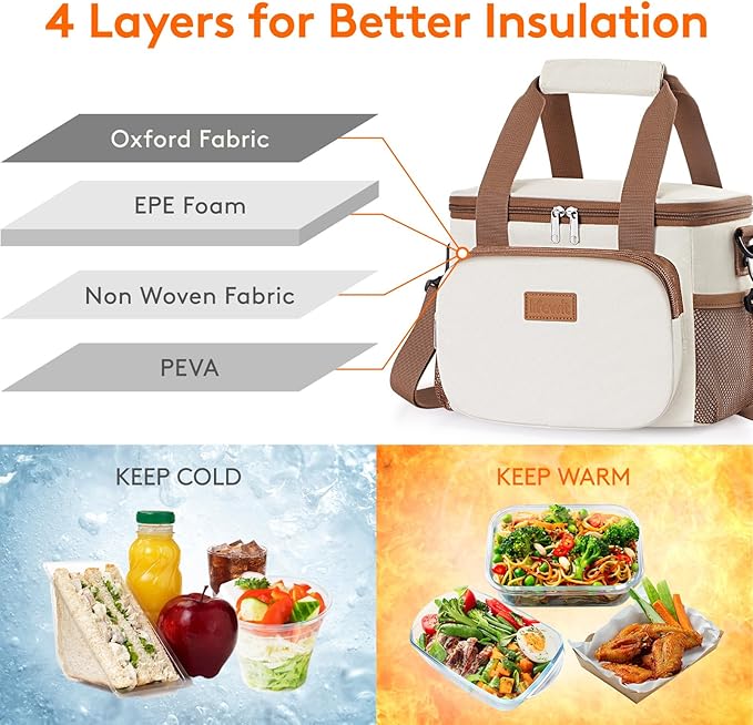 Lifewit Medium Lunch Bag, Insulated Lunch Box, Soft Cooler Cooling Tote for Adult Men Women, Beige 12-Can (9L)