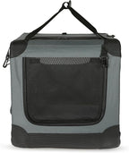 Amazon Basics Portable Folding Soft Dog Crate, 4-Doors, Collapsible Travel Kennel for Cat, Dog, and Small Animals, Quick Setup, Small 26" x 18" x 18", Grey