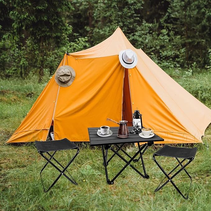 Folding Camping Table with Chairs Lightweight Picnic Table and 2 Chairs for Beach Hiking Travel Fishing BBQ,Outdoor Sturdy Table and Chairs Set with Storage Bags