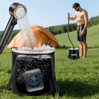 Upgraded Portable Shower, 8000mAh Rechargeable Camping Shower Pump with Intelligent Display, 5 Pressure Modes, IPX8 Waterproof Lightweight Pocket Outdoor Shower Pump Kit for Hiking, Travel, Car, Pet