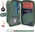 RFID Blocking Passport Wallet, Anti Theft PU Texture Passport Pouch with Tracker Case, Travel Document Organizer Zipper Wallet with Wrist Strap & Keychain, Gifts for Women and Men (Green)