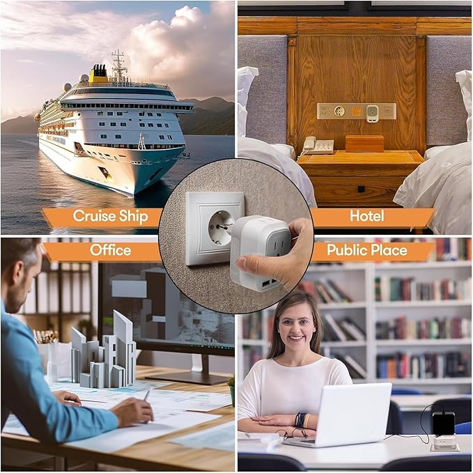 220V to 110V Voltage Converter US to Europe with 2 USB A & 2 USB C Ports Fast Charging, Power Converter for European Travel International Universal Travel Adapter for Germany France Italy Spain