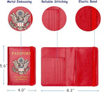 TOURSUIT Rfid Blocking Passport Holder for Women Men, Leather Passport Travel Wallet with 3D Metal Badge, Travel Document Holder Cover Accessories (Red)