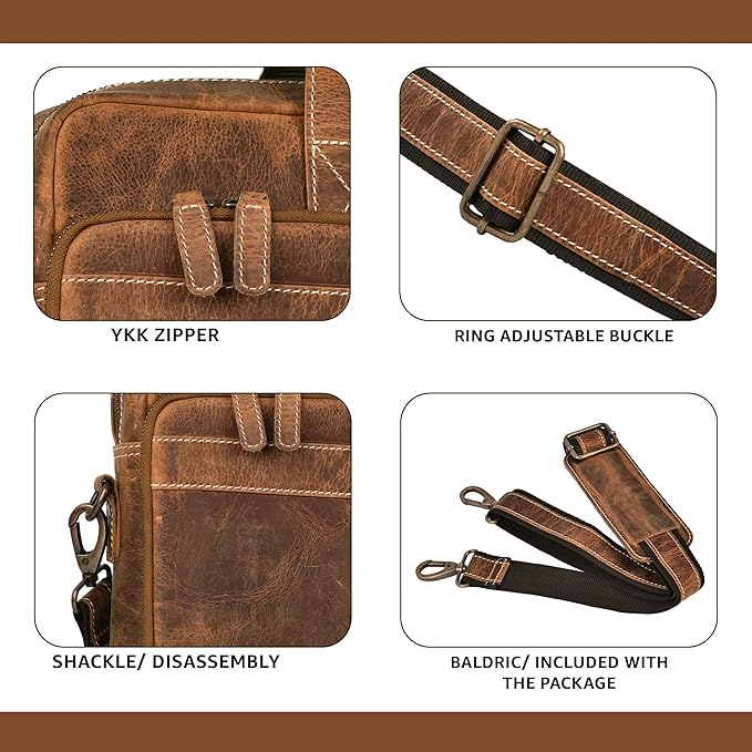 LEATHER VILLAGE 18" Leather Laptop Messenger Briefcase Bag for Men-Leather Satchel for Travel and Office Shoulder Bag- Sun Tan Brown