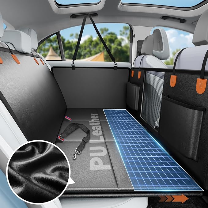 Dog Car Seat Cover for Back Seat with Hard Bottom, PU Leather Back Seat Extender for Dogs,Dog Hammock Bed for Cars, SUVs, Pet Seat Cover for Back Seat Holds 400lbs with Mesh Window & Pocket